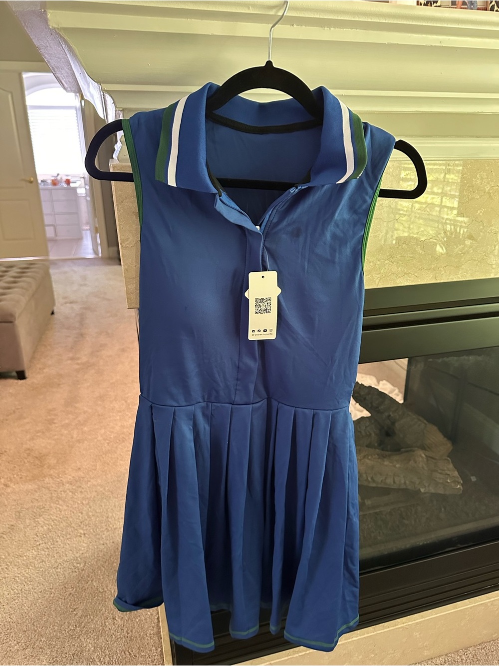 Blue Sleeveless Polo Dress with Green & White Trim